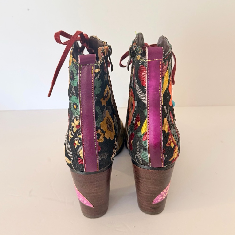 Floral Embellished Heeled Ankle Boots Gracosy leather and fabric EU 41 - Picture 5 of 6